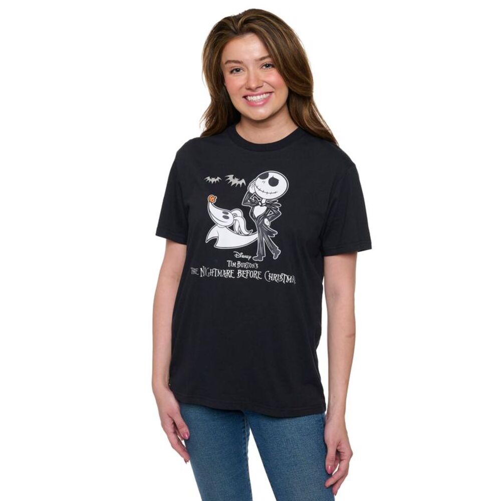 Women's Disney Jack Skellington and Zero Short Sleeve T-Shirt Foil Details Black